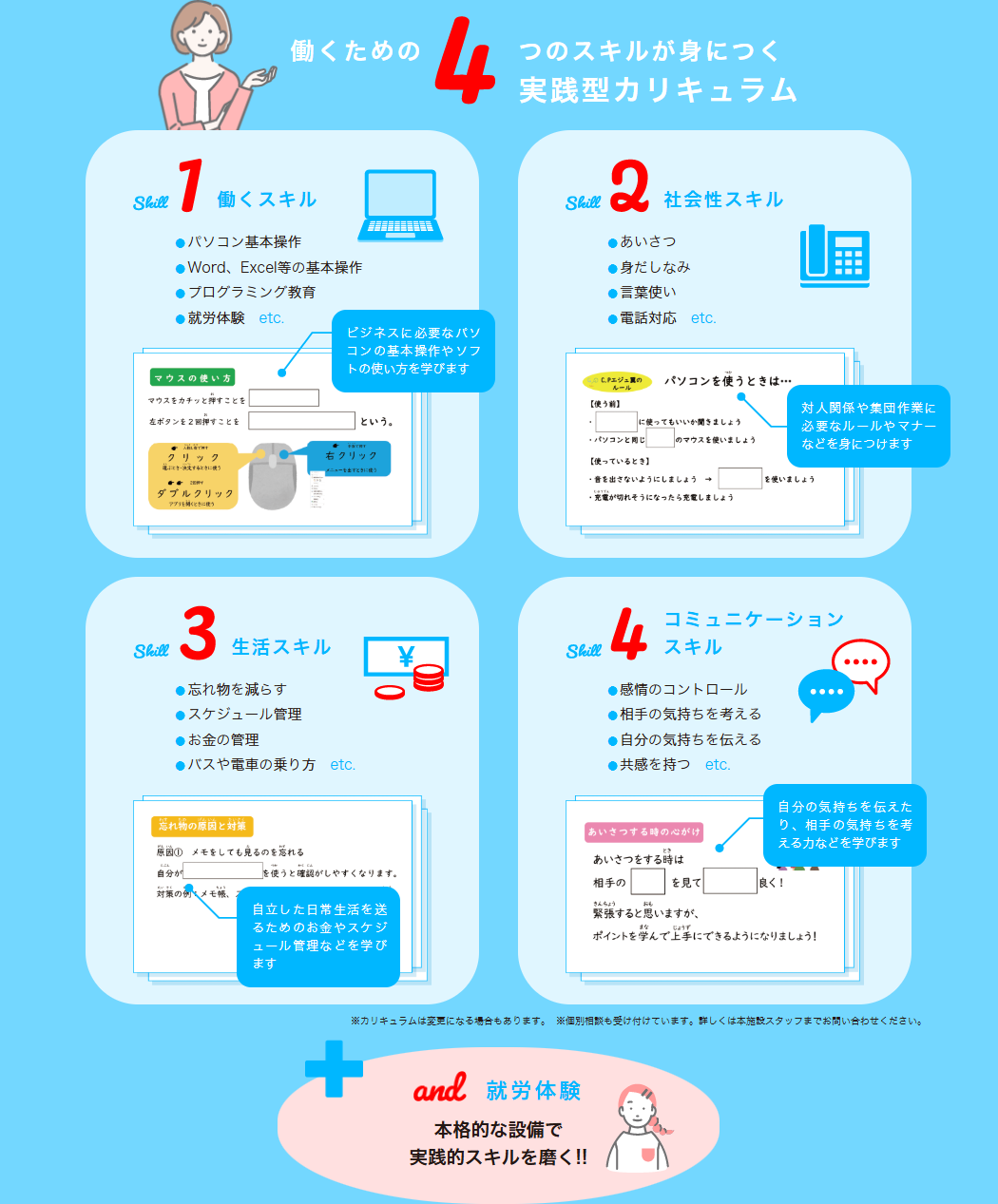 働くための４つのスキルが身につく実践型カリキュラム